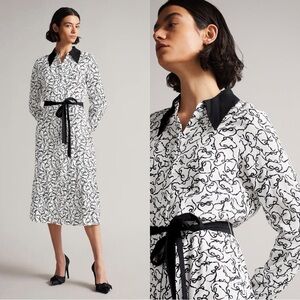 NWT TED BAKER London Metropolis Long Sleeve Black White Shirtdress Sz S